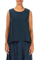 Sleeveless Denim Teal Mélange Linen Top 1