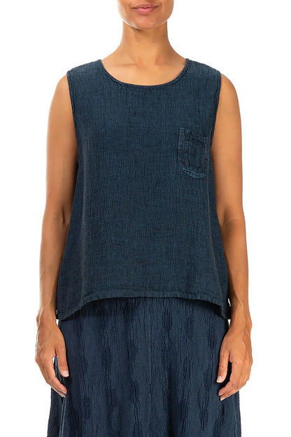 Sleeveless Denim Teal Mélange Linen Top 1