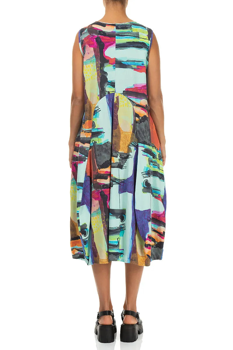 Sleeveless Flared Abstract Cotton Dress 3