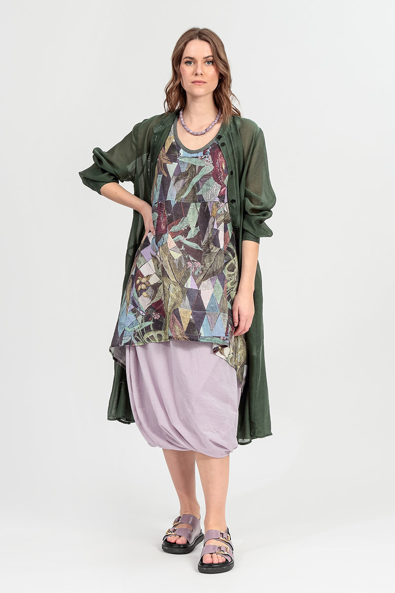 Sleeveless Flared Art Mosaic Linen Tunic 1