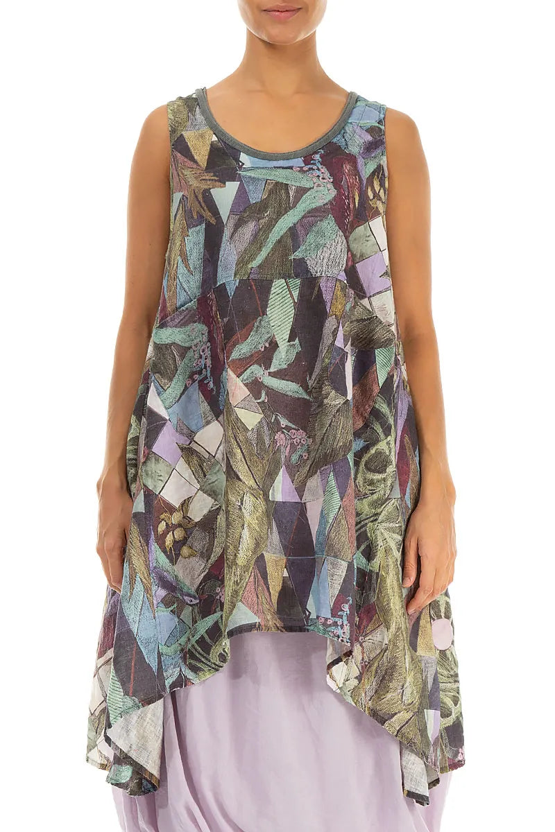 Sleeveless Flared Art Mosaic Linen Tunic 2