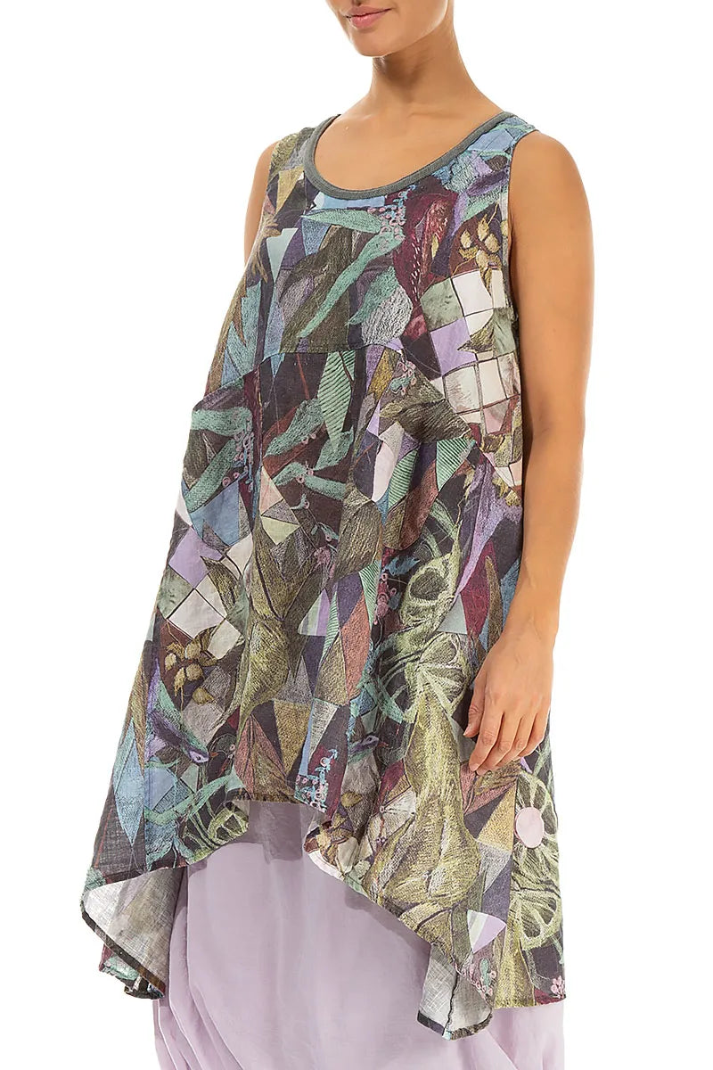 Sleeveless Flared Art Mosaic Linen Tunic 4