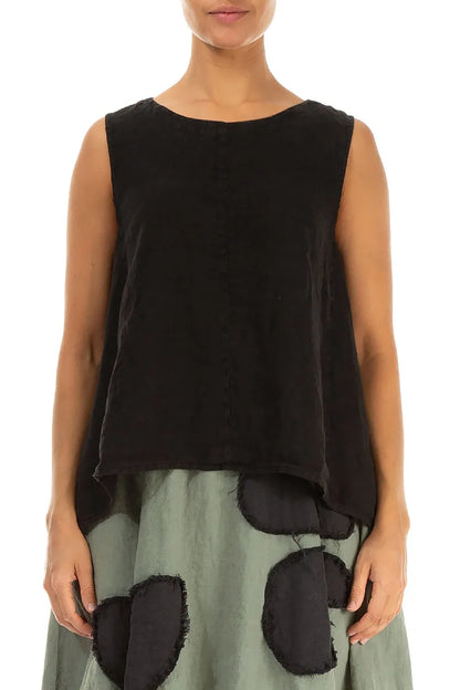 Sleeveless Flared Black Linen Top 1