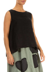 Sleeveless Flared Black Linen Top 3