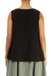 Sleeveless Flared Black Linen Top 2