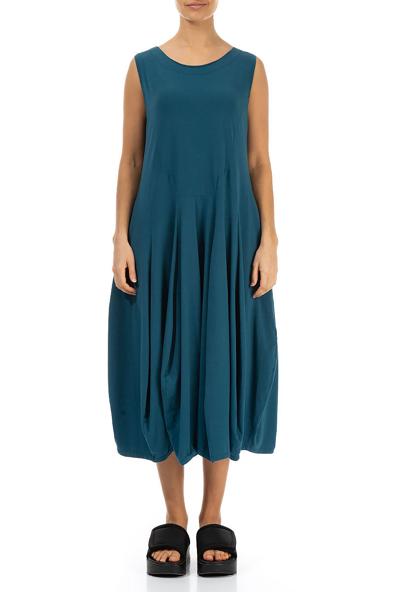 Sleeveless Flared Dark Teal Cotton Dress 1