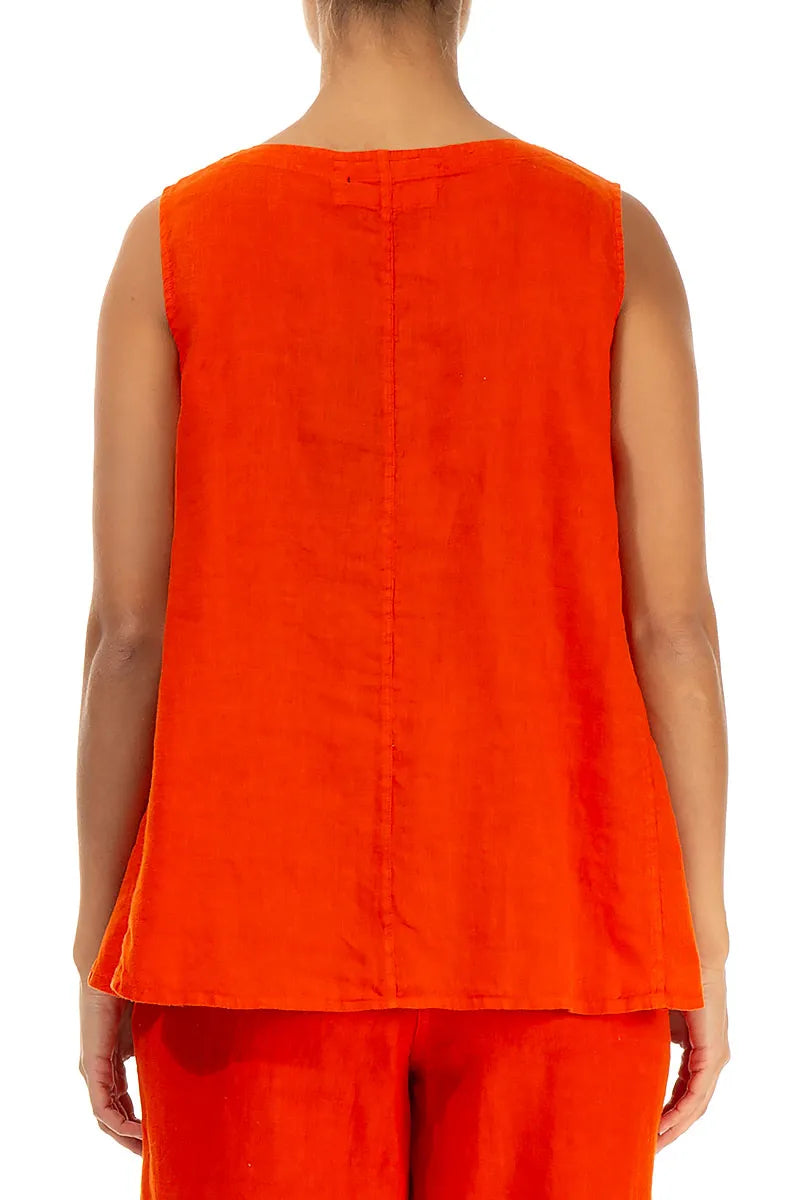 Sleeveless Flared Flame Orange Linen Top 2