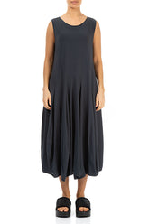 Sleeveless Flared Graphite Cotton Dress 1
