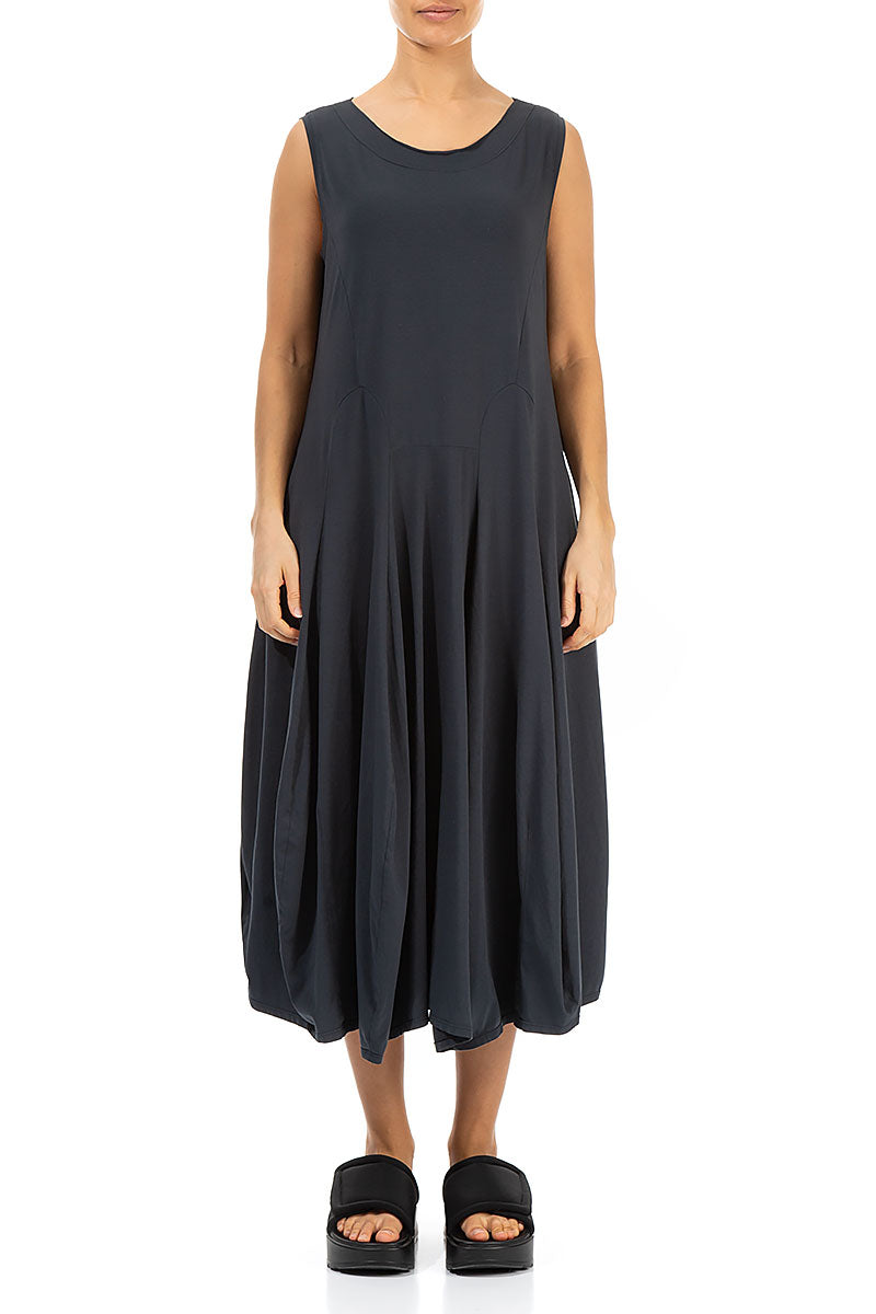 Sleeveless Flared Graphite Cotton Dress 1
