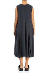 Sleeveless Flared Graphite Cotton Dress 2