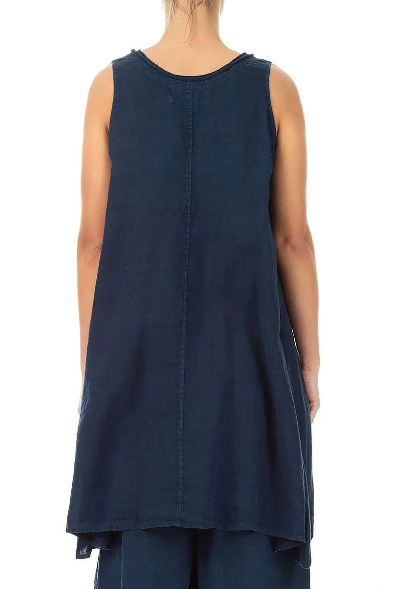 Sleeveless Flared Navy Linen Tunic 2