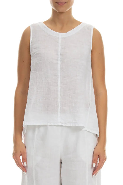 Sleeveless Flared White Linen Top 1