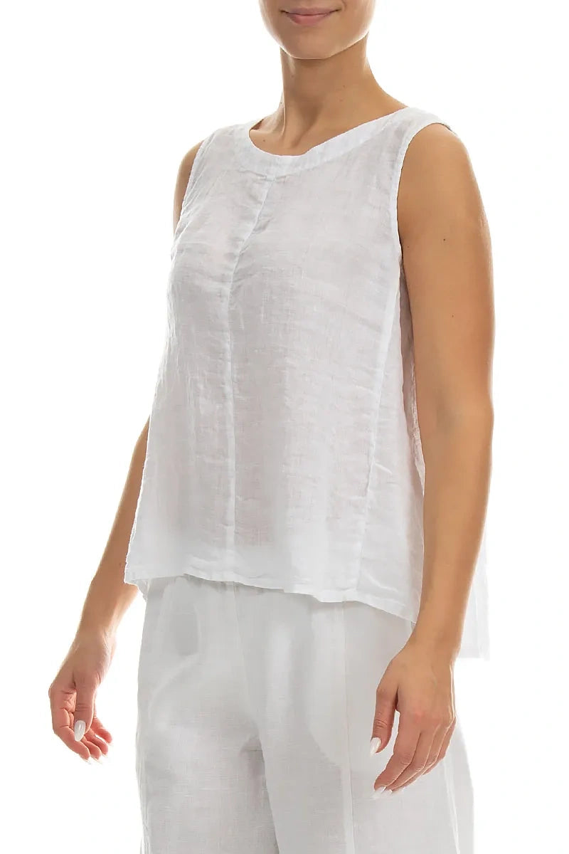 Sleeveless Flared White Linen Top 3