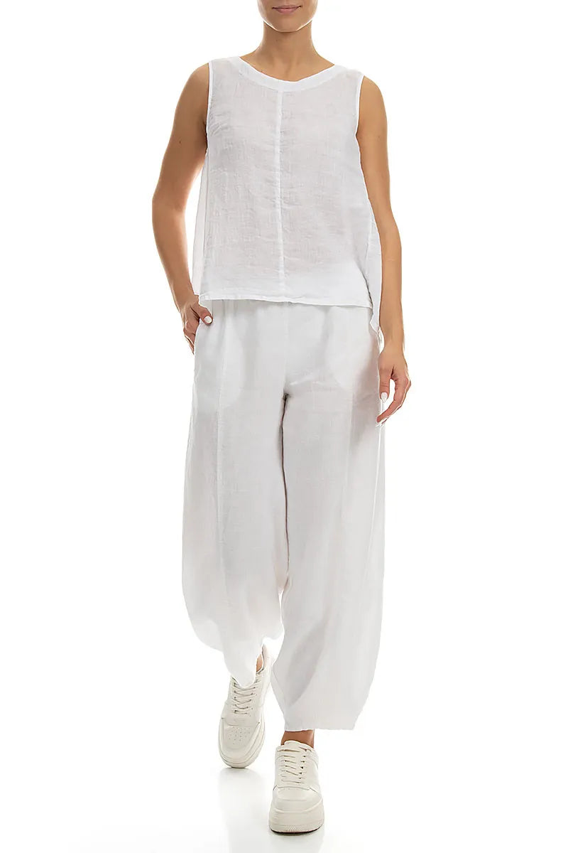 Sleeveless Flared White Linen Top 4