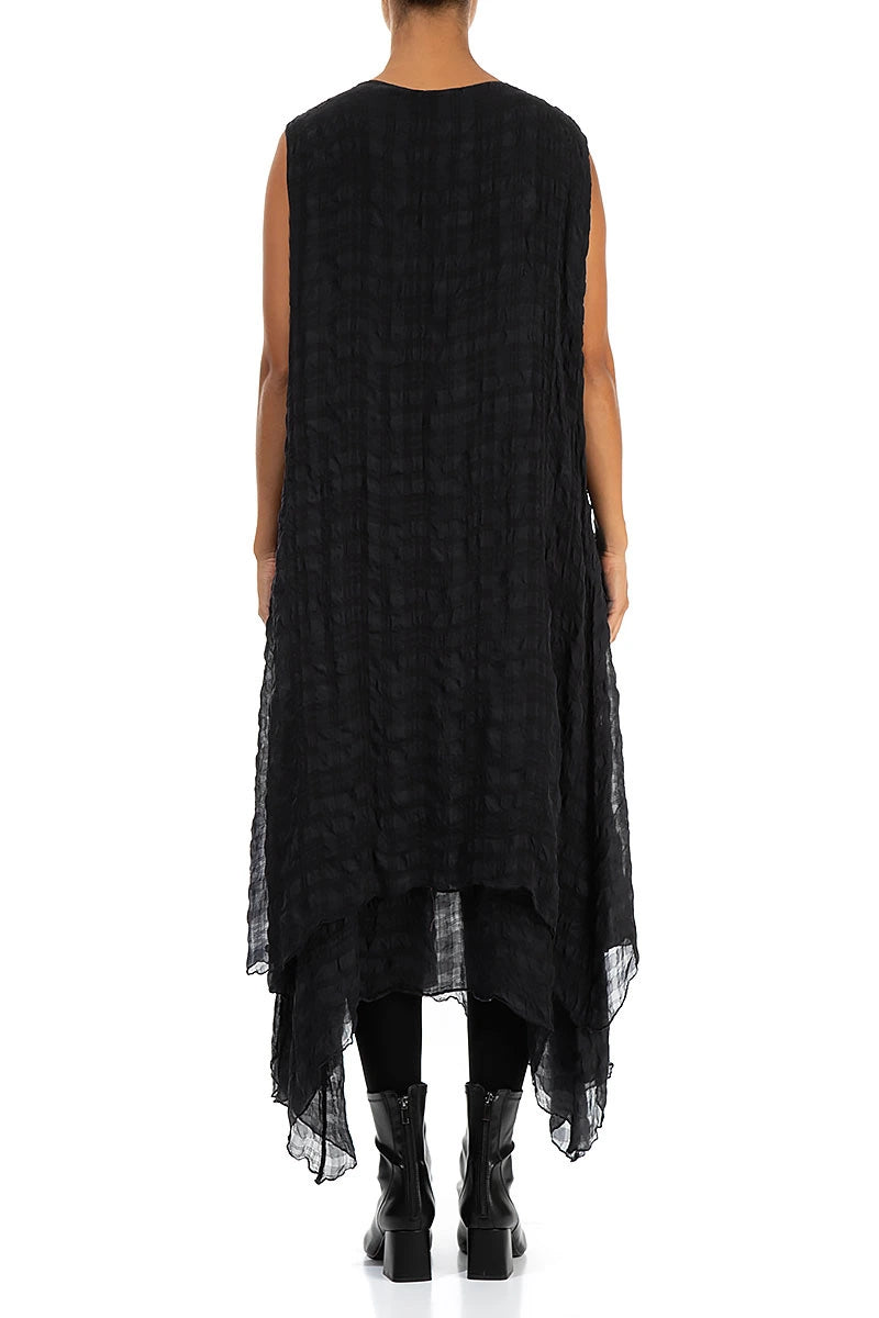 Sleeveless Flowy Black Textured Silk Dress