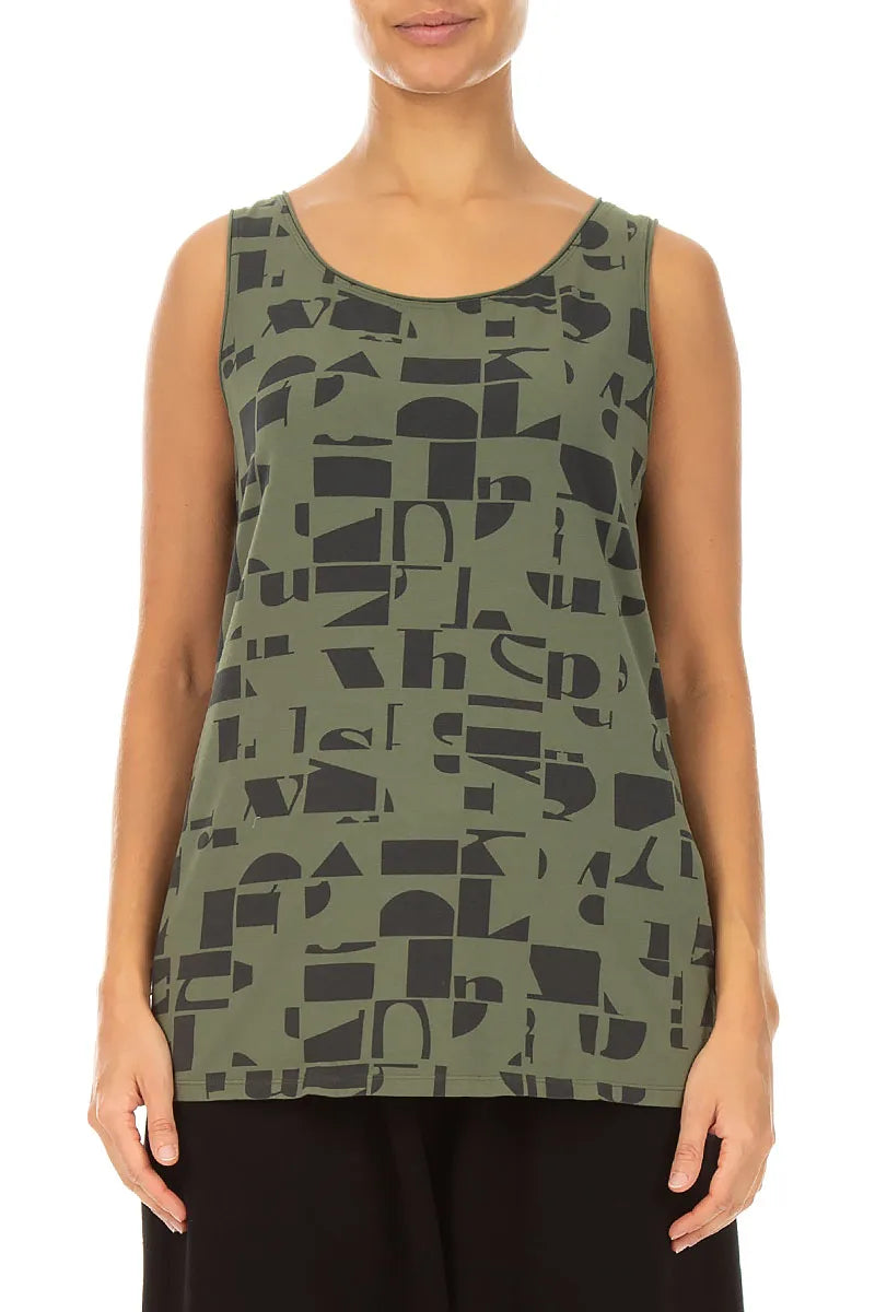 Sleeveless Forest Mist Letters Cotton Top 1
