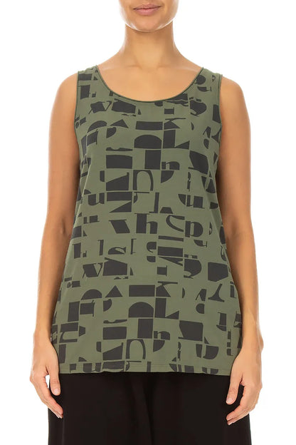 Sleeveless Forest Mist Letters Cotton Top 1