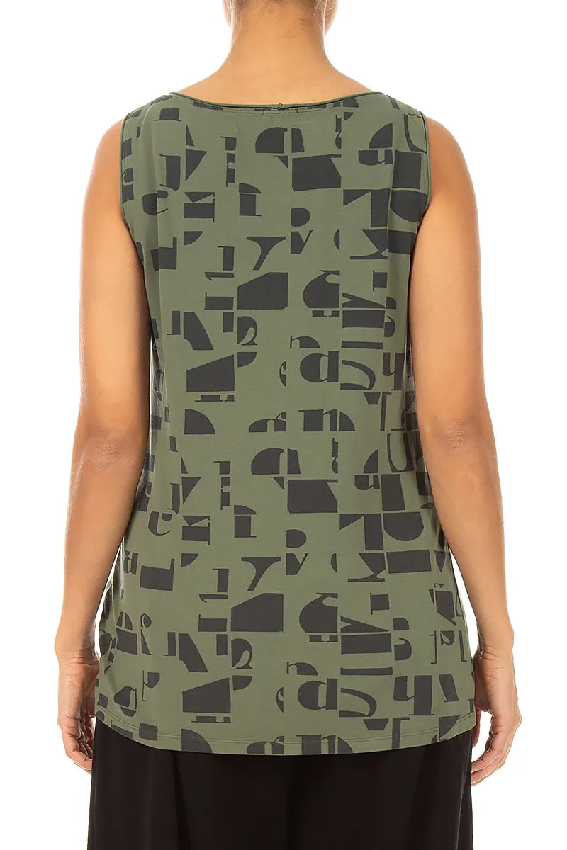 Sleeveless Forest Mist Letters Cotton Top 2