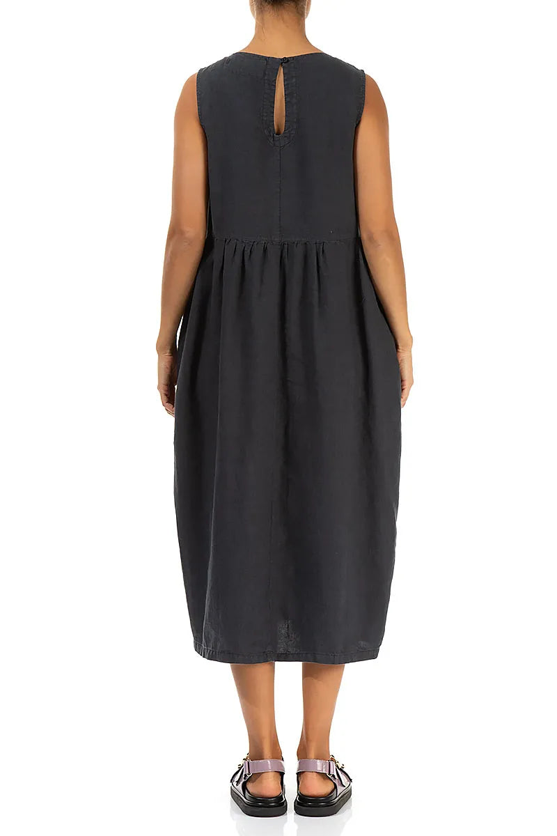 Sleeveless Graphite Pintuck Linen Dress 2