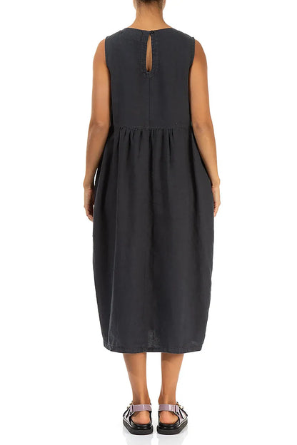 Sleeveless Graphite Pintuck Linen Dress 2