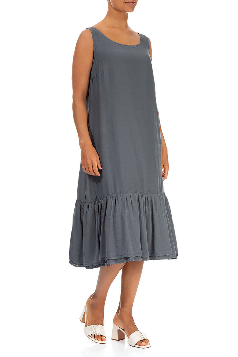 Sleeveless Graphite Silk Cotton Shift Dress 3