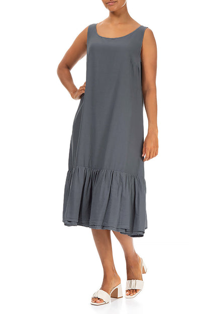 Sleeveless Graphite Silk Cotton Shift Dress 4