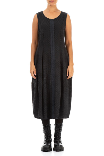 Sleeveless Balloon Grey Textured Linen Dress 1
