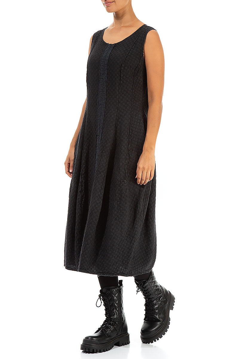 Sleeveless Balloon Grey Textured Linen Dress 3