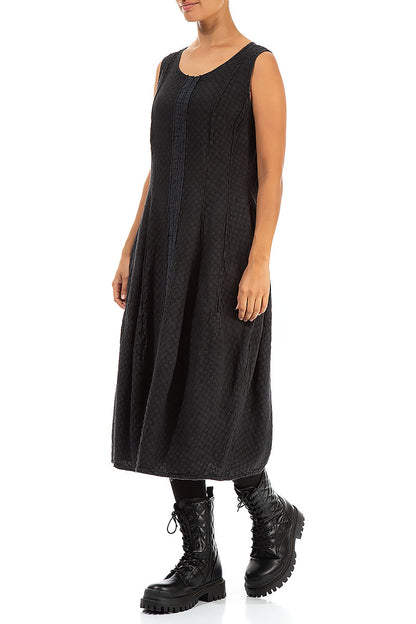 Sleeveless Balloon Grey Textured Linen Dress 3