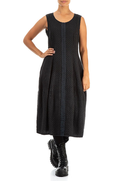 Sleeveless Balloon Grey Textured Linen Dress 4