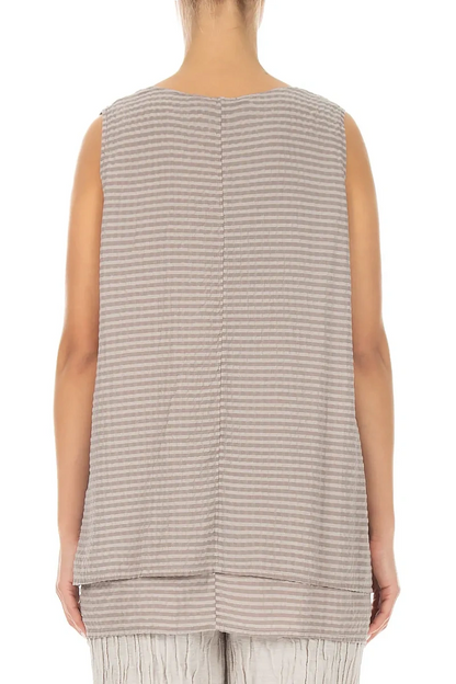 Sleeveless Layered Beige Textured Silk Blouse 2