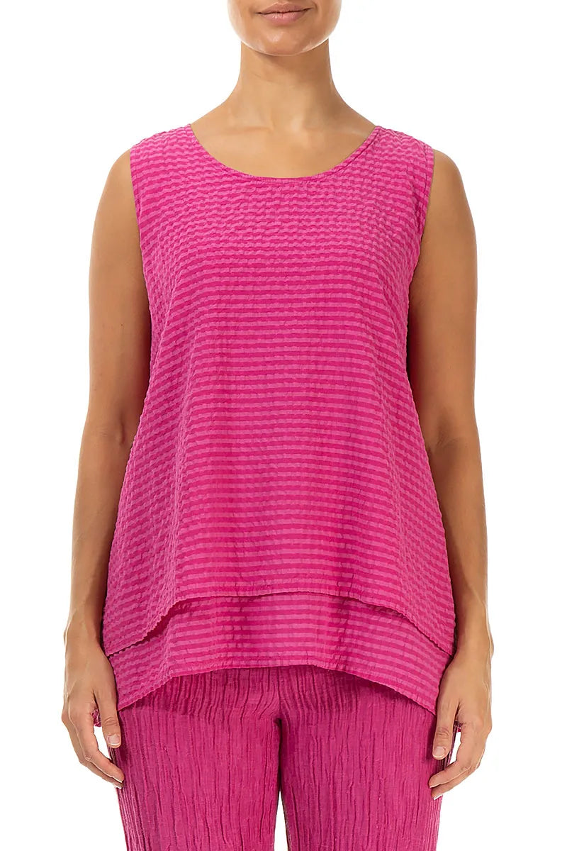 Sleeveless Layered Fuchsia Textured Silk Blouse 1
