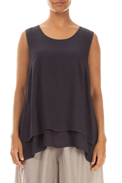 Sleeveless Layered Graphite Viscose Blouse 1