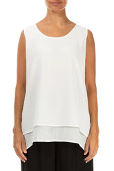 Sleeveless Layered Off White Textured Silk Blouse 1