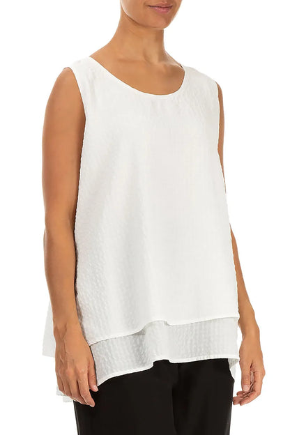 Sleeveless Layered Off White Textured Silk Blouse 3