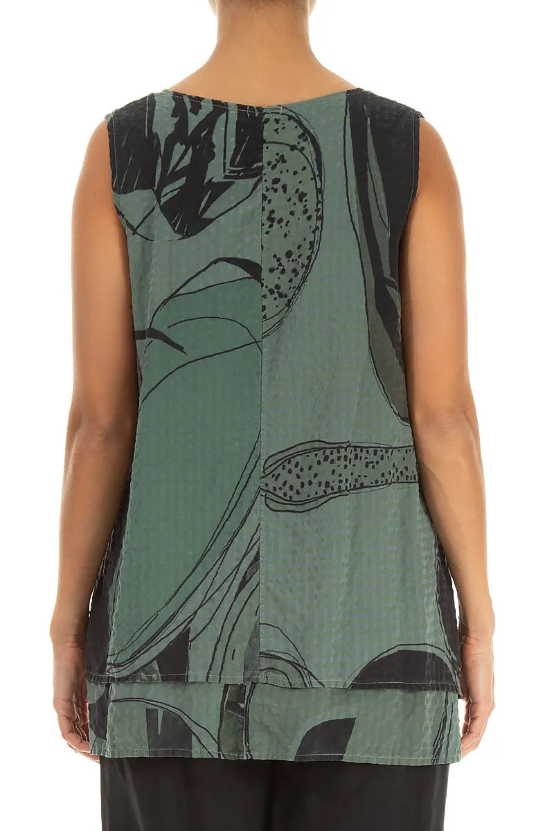 Sleeveless Layered Sage Tumbled Stone Textured Silk Blouse 2