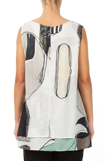 Sleeveless Layered Tumbled Stone Textured Silk Blouse 2