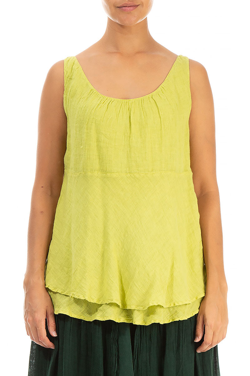 Sleeveless Layered Yellow Gauze Linen Blouse 1