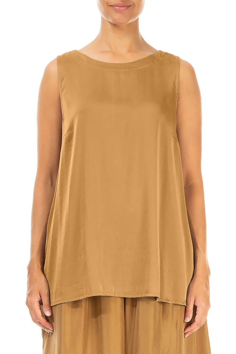 Sleeveless Longer Back Aged Copper Silk Top 1
