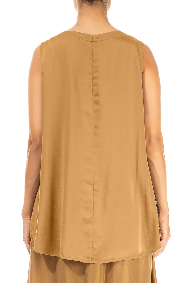Sleeveless Longer Back Aged Copper Silk Top 2