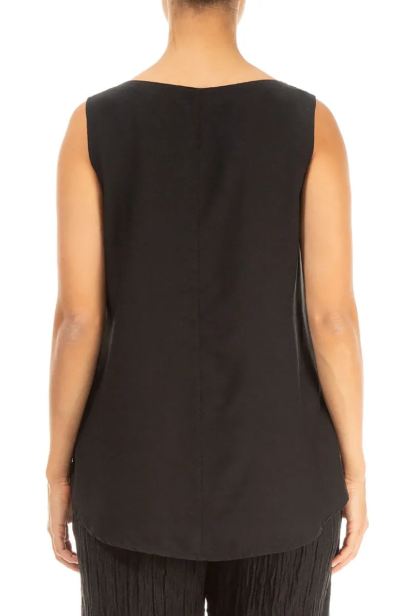 Sleeveless Longer Back Black Silk Bamboo Top 2
