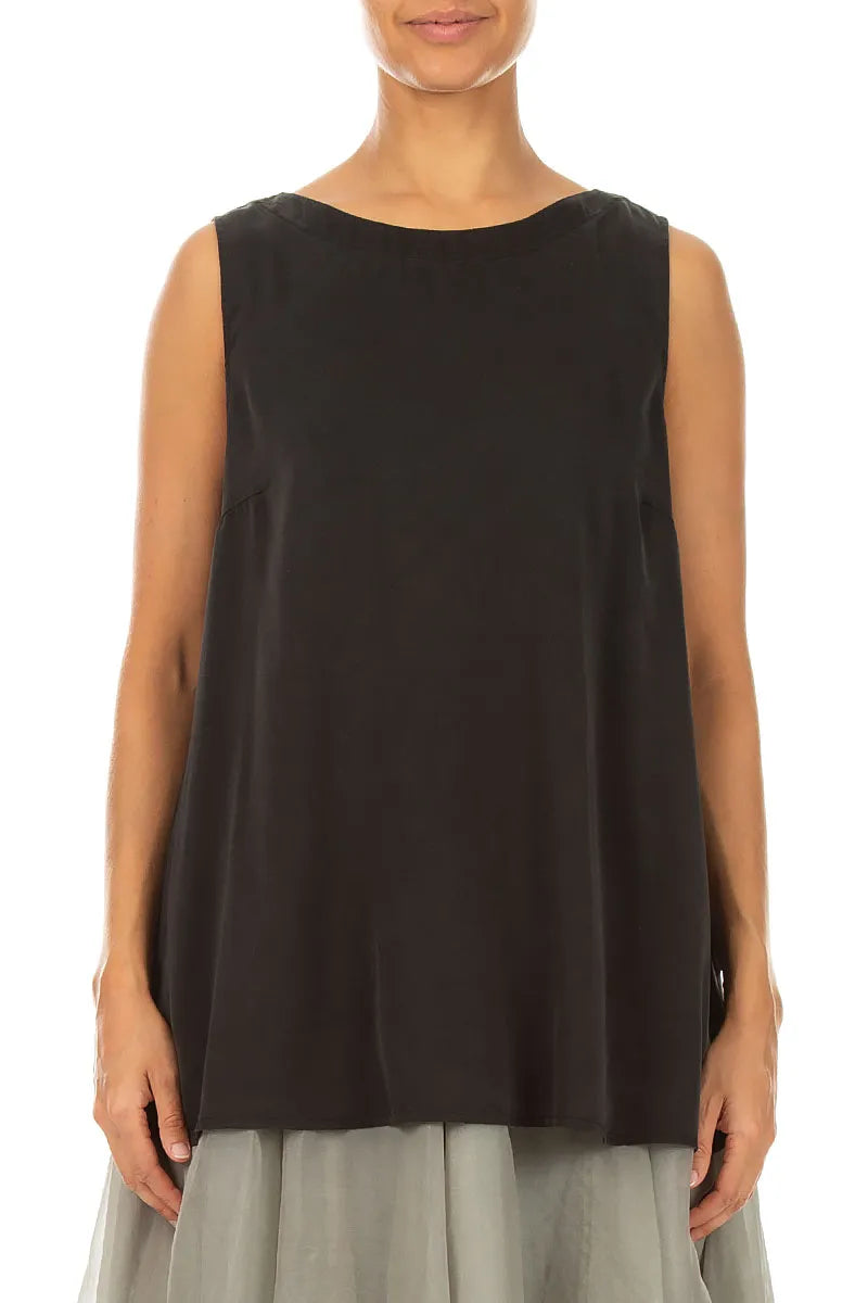 Blouses sans manches en soie noire, plus longues dans le dos