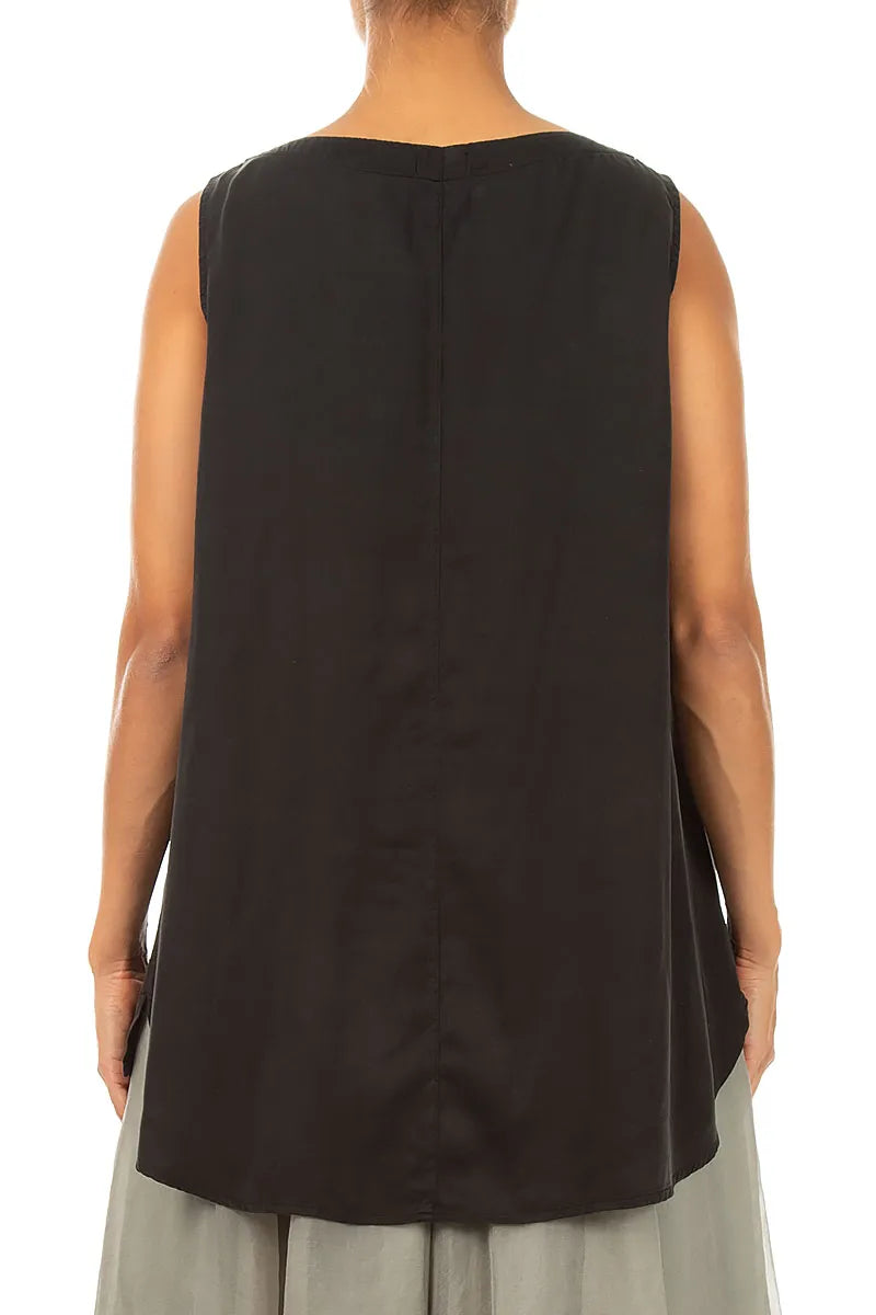 Blouses sans manches en soie noire, plus longues dans le dos