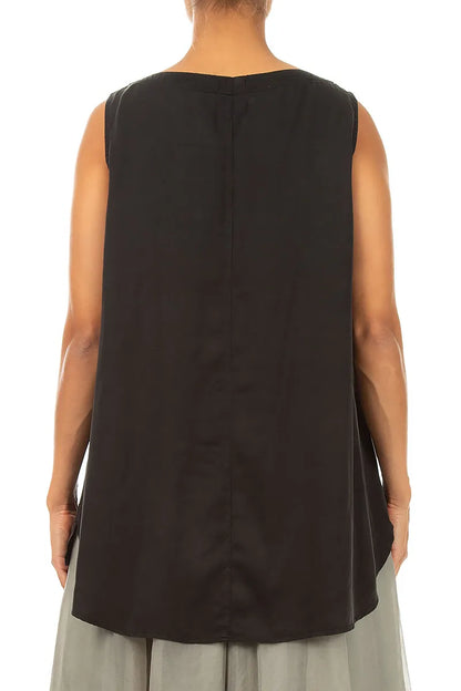Blouses sans manches en soie noire, plus longues dans le dos