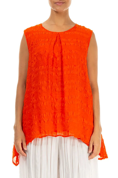 Sleeveless Longer Back Flame Orange Light Silk Blouse 2