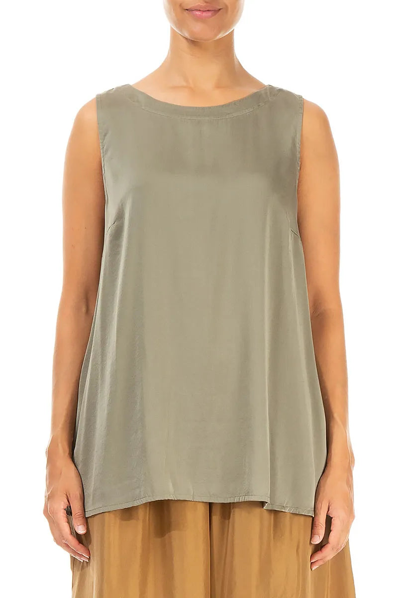 Sleeveless Longer Back Forest Mist Silk Top 1
