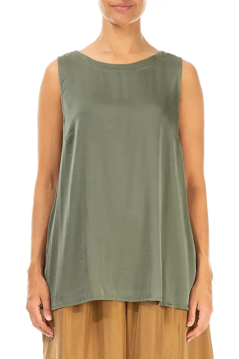 Sleeveless Longer Back Forest Mist Silk Top