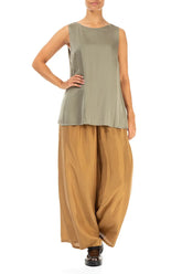 Sleeveless Longer Back Forest Mist Silk Top 4