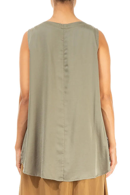 Sleeveless Longer Back Forest Mist Silk Top 2