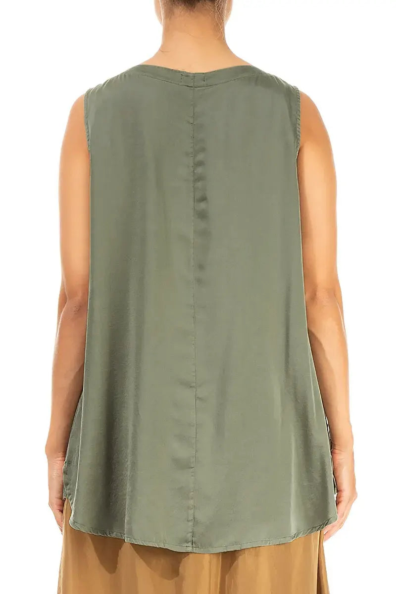 Sleeveless Longer Back Forest Mist Silk Top